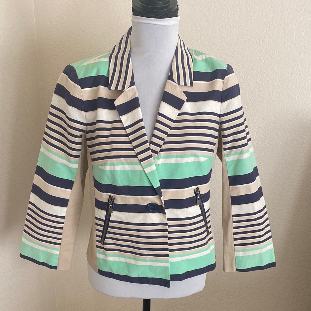Laundry By Shelli Segal Striped Blazer - Mint, Navy, and Beige